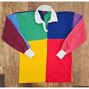 Vtg Canterbury Of New Zealand Rugby Polo Shirt Mens Medium/Large Color Block 90s
